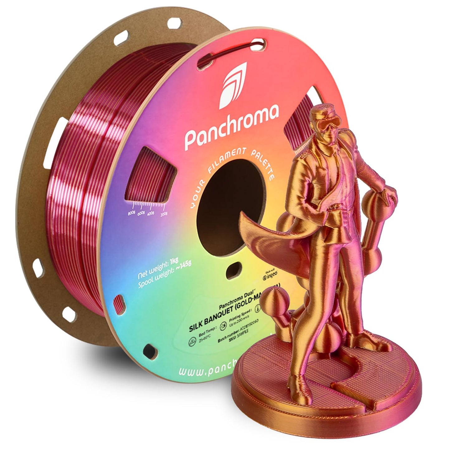 Polymaker Panchroma Dual Silk PLA 3D Printing Filament, 1.75mm 1kg, Silk Banquet (Gold-Magenta), New and Improved Formula, Bette