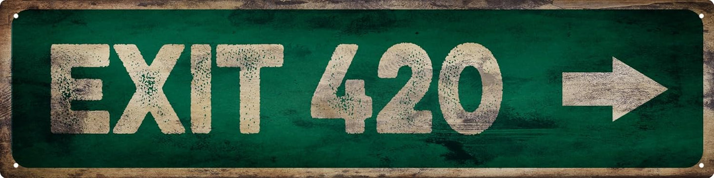 Vintage Tin Sign Retro Metal Exit 420 Signs Stylish Wall Art Plaques for Home Decor Bathroom Kitchen House and Gothic Wall Decor or as a Unique Poster 16x4 in