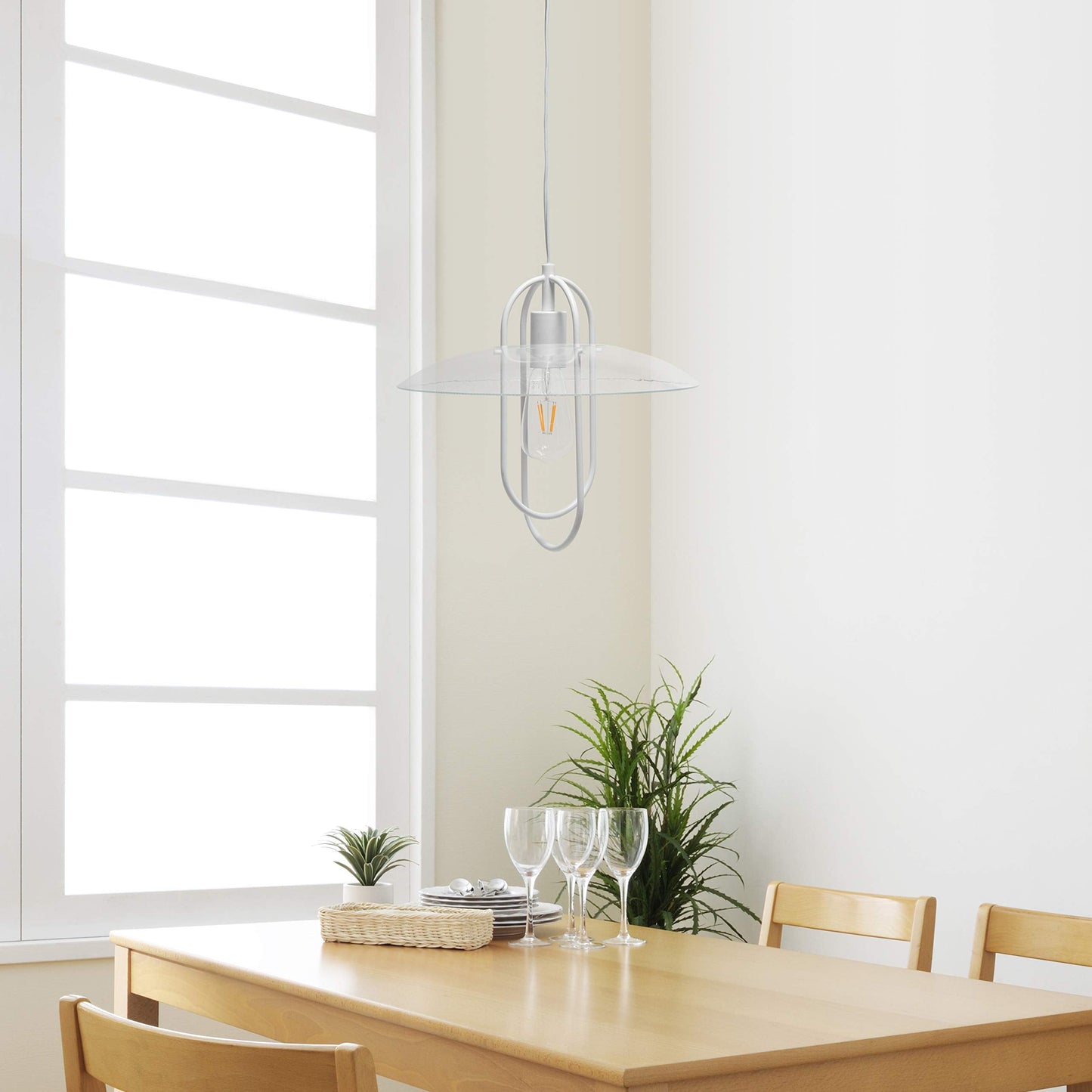 Simple Designs PT1008-WHT Modern Metal Pendant Light, White, Iron Construction