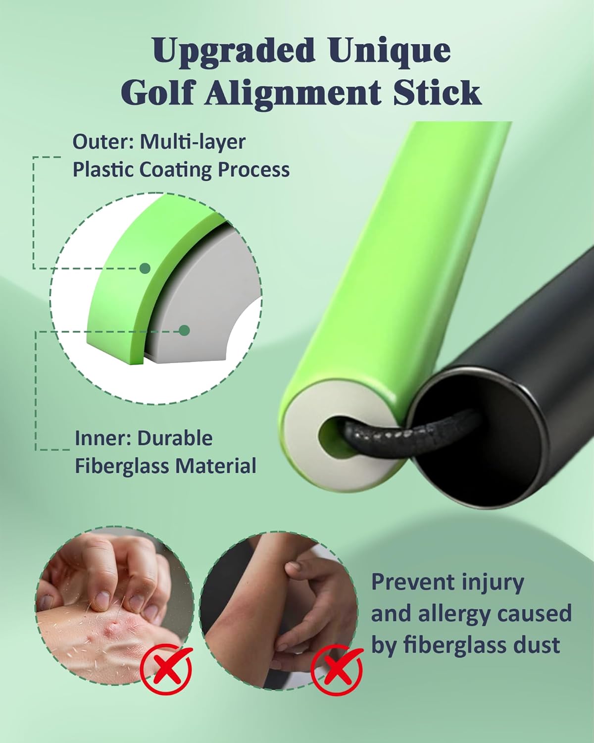Golf Alignment Sticks, 2 Pack Upgraded 49" Collapsible Alignment Stick Golf Practice Rods Aid for Aiming, Putting, Swing Trainer, Posture Corrector with Tube Case, Golf Training Equipment