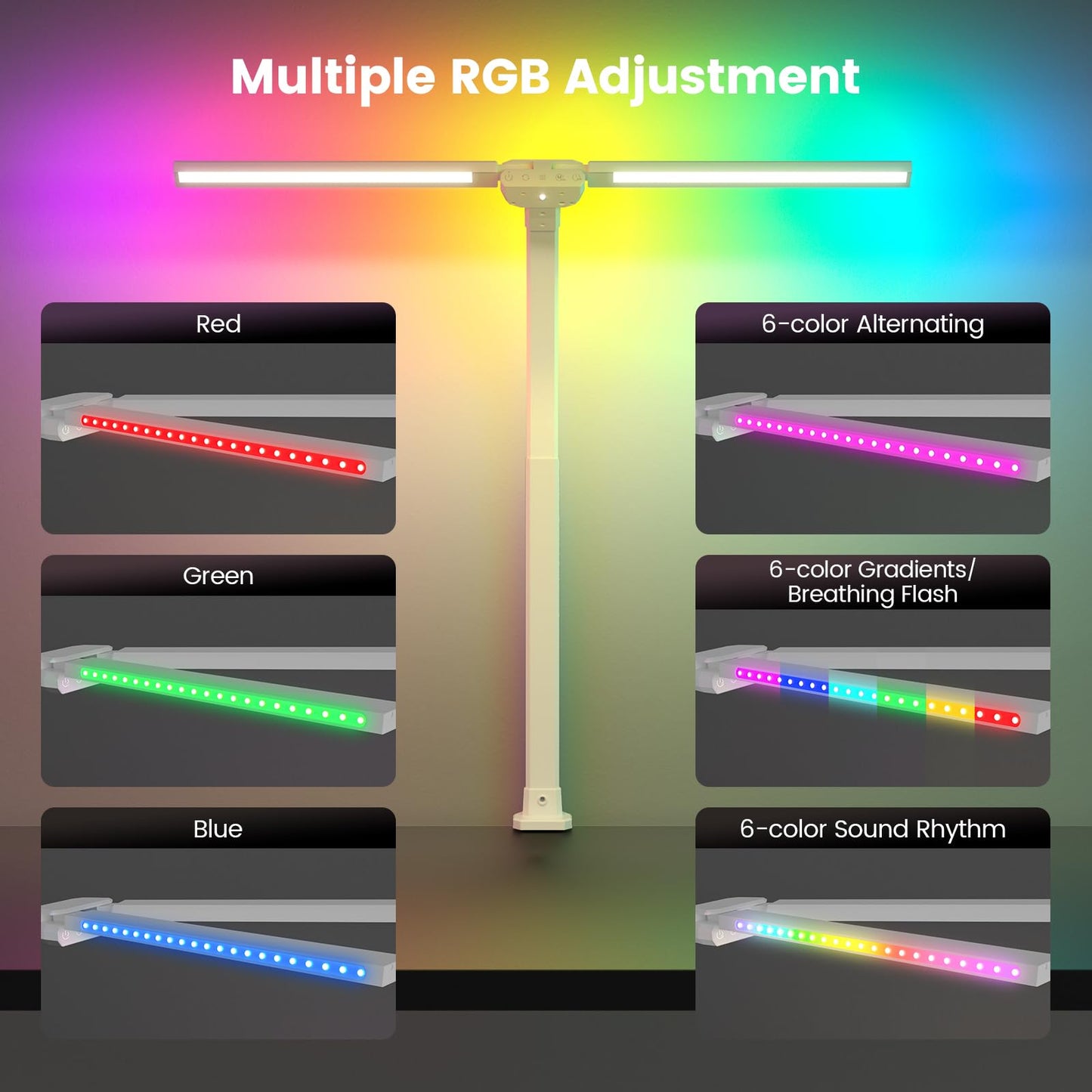 SIBRILLE LED Desk Lamp, Dimmable Dual Head, RGB, Rotatable, Remote Control, 22W, White, Model HL10