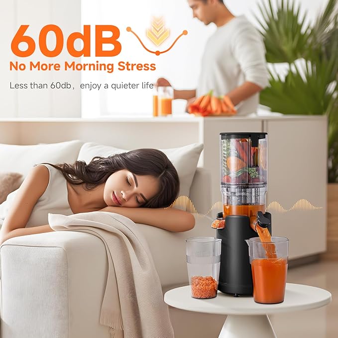 Cold Press Juicer Machines with 5.4" Wide Feed Chute - Slow Masticating Juicer Extractor for Whole Fruits & Vegetables - Quiet Motor, Easy to Clean with Brush - High Juice Yield - Black