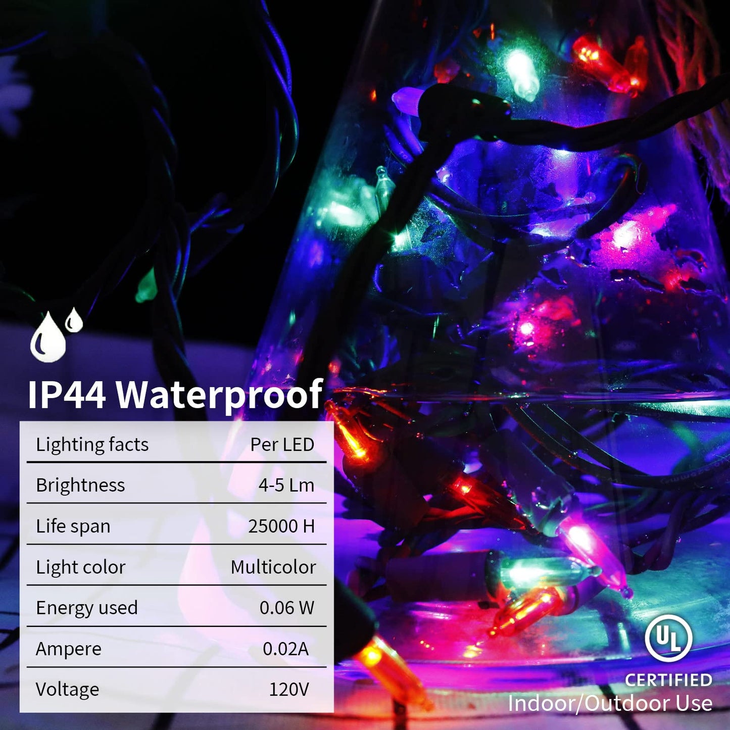 Multi-Sparking Led Christmas Lights - 66Ft, 200 Count, Green Wire, Multi-Color, Indoor/Outdoor, Model L100C/2F-A45