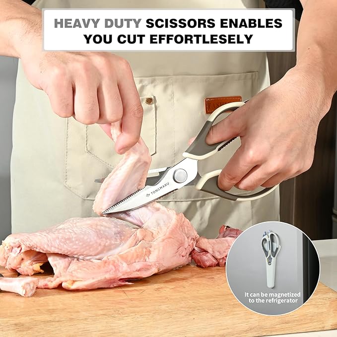 Kitchen Shears Heavy Duty Kitchen Scissors with Magnetic Sheath Holder, Dishwasher Safe Scissor, All Purpose 9-inch Scissors, Detachable, Serrated Blades, Bottle Opener function included (1 Pack)