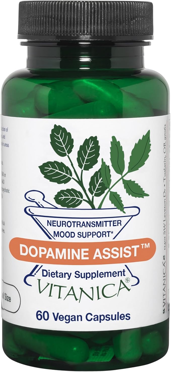 Vitanica Dopamine Assist, Dr Formulated Dopamine Supplement, L-Tyrosine, Mucuna Pruriens Neurotransmitter Mood Support, Vitamin B6, Folate, Green Tea Extract Quercetin Vegan, 60 Capsules