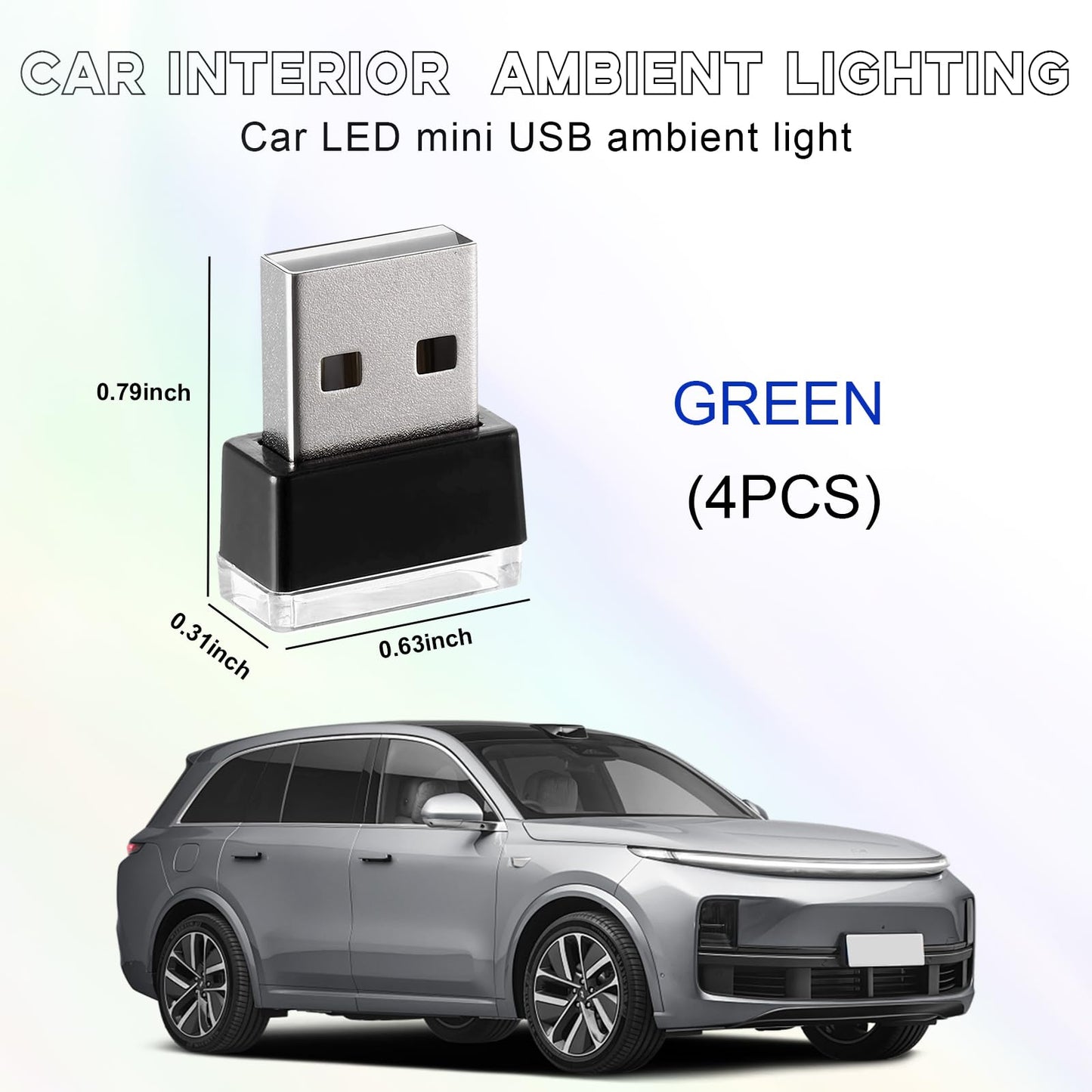 Sylvil 4 Pcs Usb Led Car Interior Atmosphere Lamp  Portable Mini Led Night Light  Plug-In Usb Interface Trunk Ambient Lighting Kit  Universal Interior Car Accessories (Green)