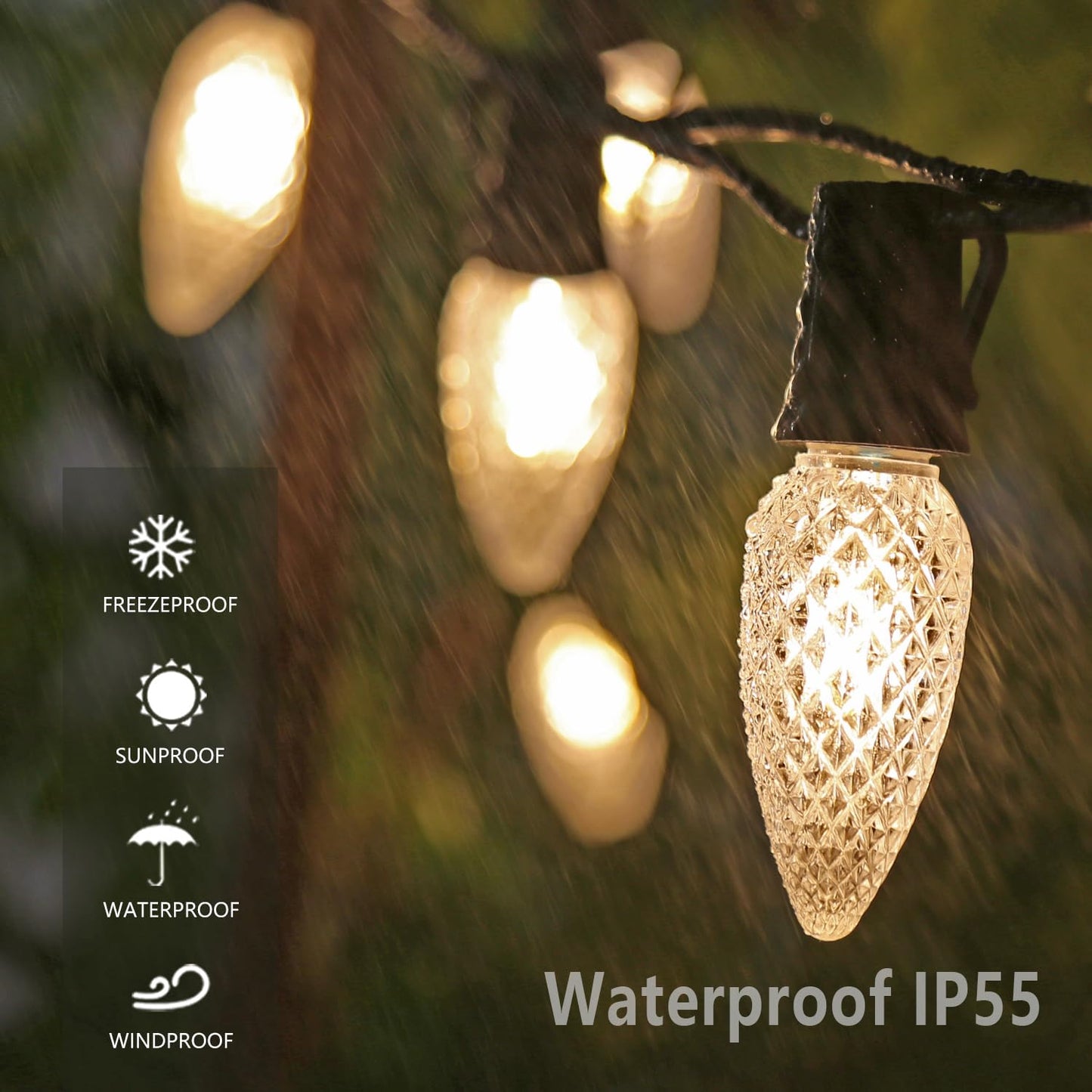 Austin Coast C9 Led Christmas Replacement Bulbs, Shatterproof, Waterproof, Warm White 2700K, 50 Pack, E17 Base, 0.6W