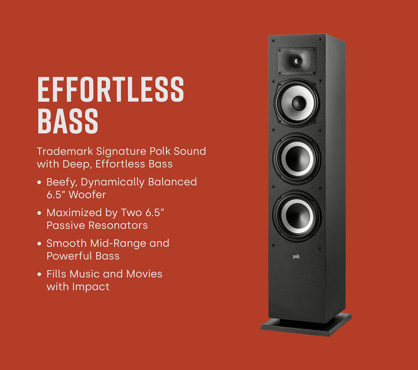 Polk Monitor Xt60 Tower Speaker - Hi-Res Audio Certified, Dolby Atmos, Dts:X & Auro 3D Compatible, 1 Tweeter, 6.5 Dynamically Ba