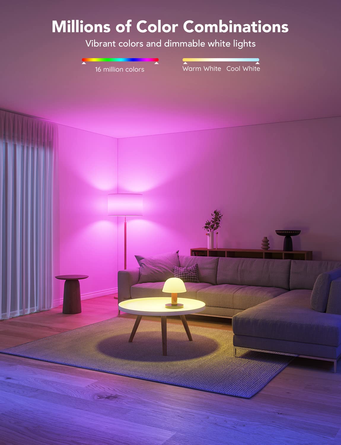 Govee LED Smart Light Bulbs, 1000LM Color Changing, Dimmable RGBWW, A19 75W Equivalent, Wi-Fi & Bluetooth, Multi-colored, 8 Pack