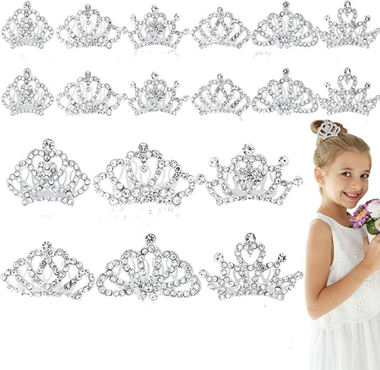Princess Crown Comb Set for Girl 18 Pcs Silver Tiara Crown with Comb Crystal Tiara Headband Rhinestone Hair Piece Toddler ...