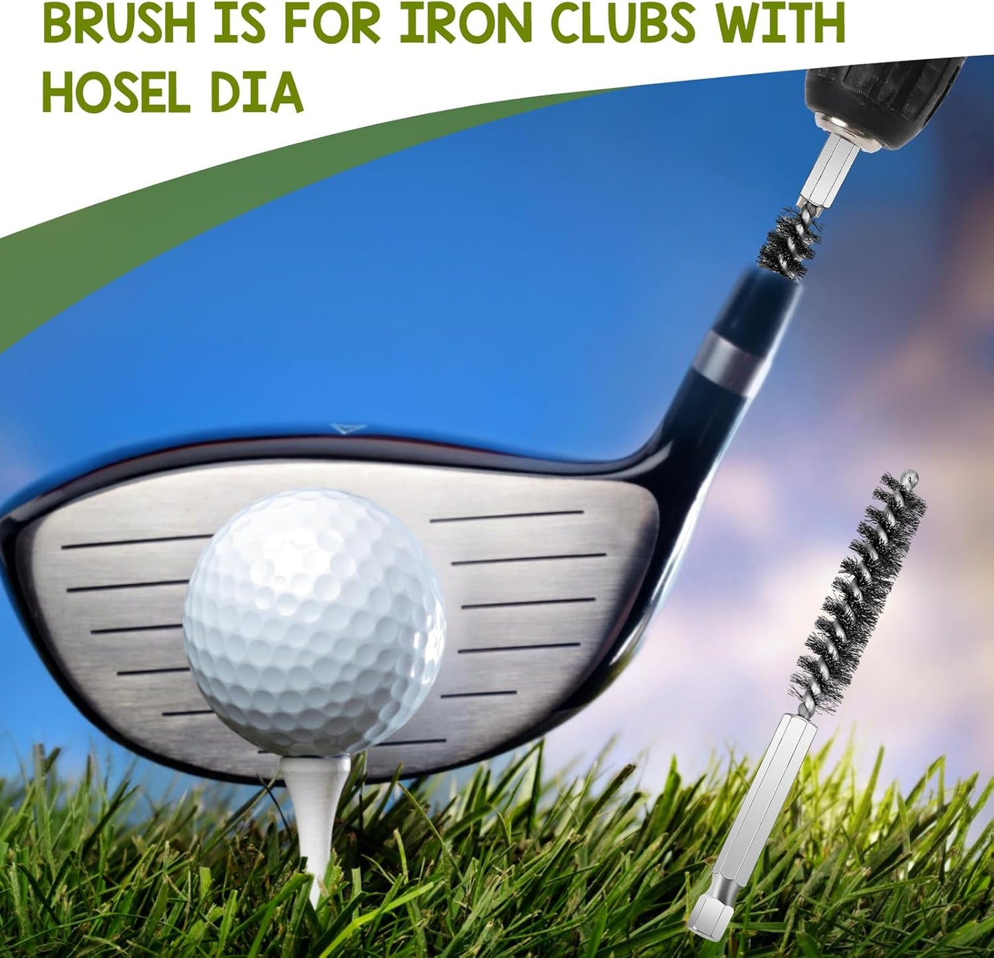 Bewudy 2 Pcs Golf Clubs Head Hosel Brush, Stainless Steel Golf Club Head Hose Brush, Wire Bore Brush Hex Shank Handle Electric Drill Wire Brush for Deeply Clean in Golf Club Hosel Holes