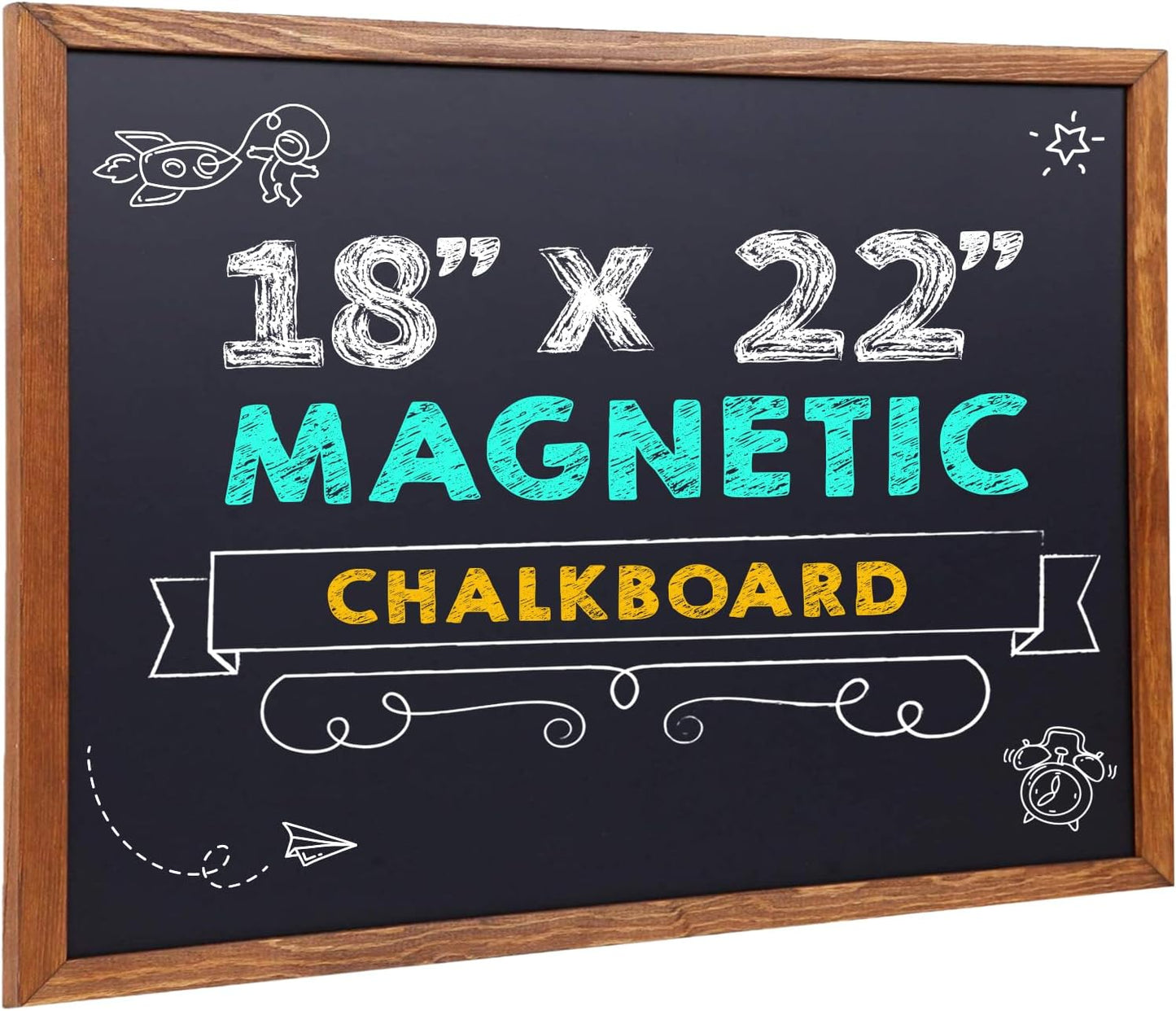 Wood Framed Chalkboard - Premium Magnetic 18 x 22 Rustic Chalk Board, Great with Regular or Liquid Chalk Markers, Non Porous Wall Hanging Blackboard Sign
