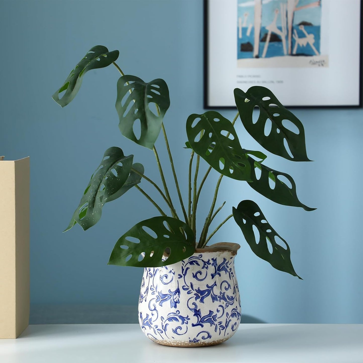 Newtay 6 Inch Ceramic Plants Pots Vintage Ceramic Flower Planters Crackle Glaze Finish Flower Pots Decorative Floral Vintage Planters for Living Room Garden Home Decor Gifts(Chinoiserie)