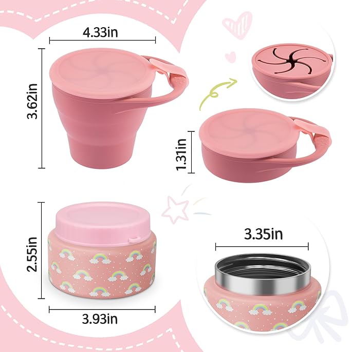 10oz Soup Thermo for Hot Food Silicone Snack Cup Set for Kids Lunch Thermo Leak-Proof Vacuum Stainless Steel Wide Mouth Food Jar for School Travel