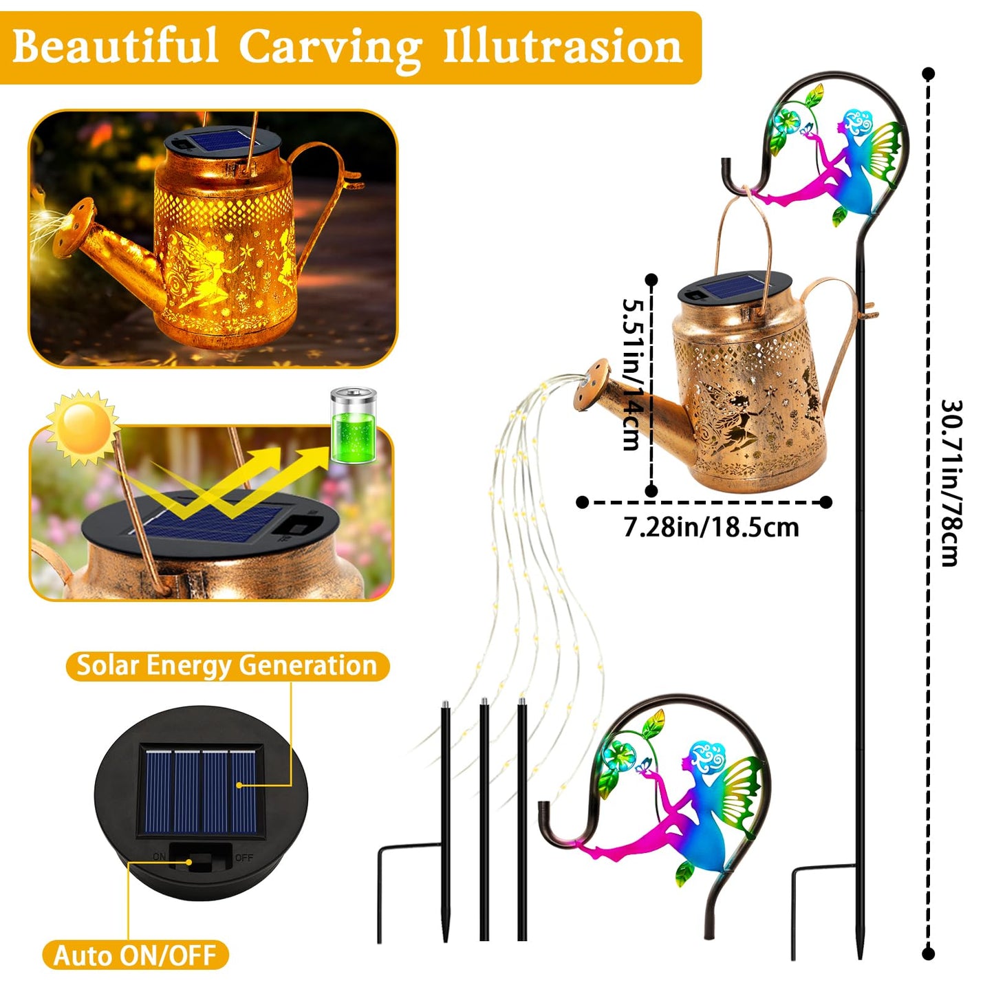 Fariy Solar Lights Outdoor Waterproof  Solar Watering Can Lights With Shepherd Hook  Metal Angel Hanging Lantern Garden Decor Yard Outside Patio Lawn  Gifts For Mom Grandma Women Birthday