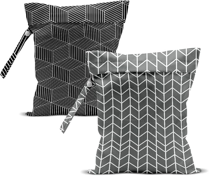 2Pcs Geometry Wet Bag 12x10 Inch, Square Waterproof Travel Laundry Bags, Stripe Washable Reusable Wet Dry Bag for Swimsuit Pool Beach Diapers Dirty Yoga Gym Clothes, Travel Gifts for Women Friend