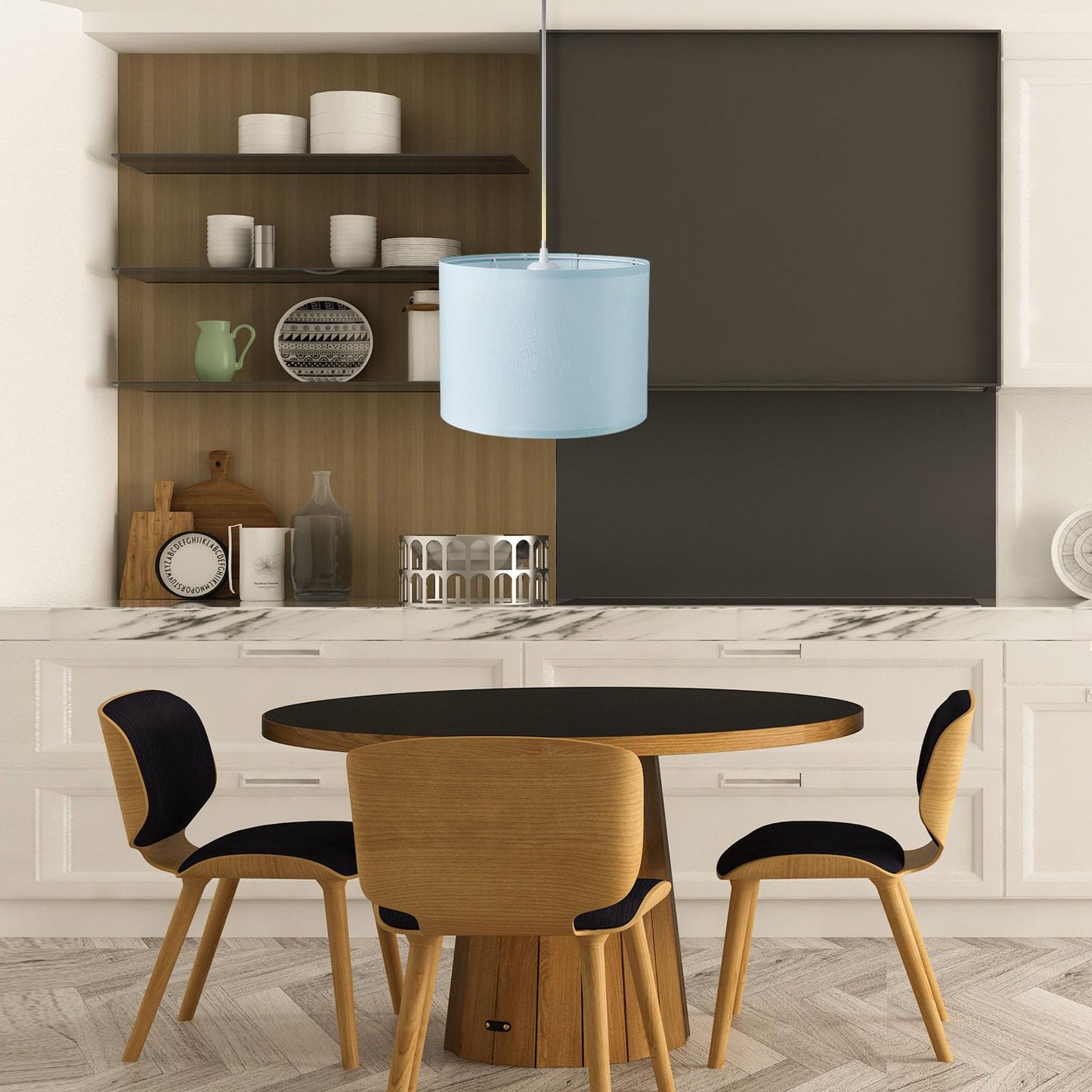 KUAUGST Plug in Pendant Light, 15 FT Hanging Lamp with Fabric Shade, Blue, Metal, Model: Plug in Pendant Light-05