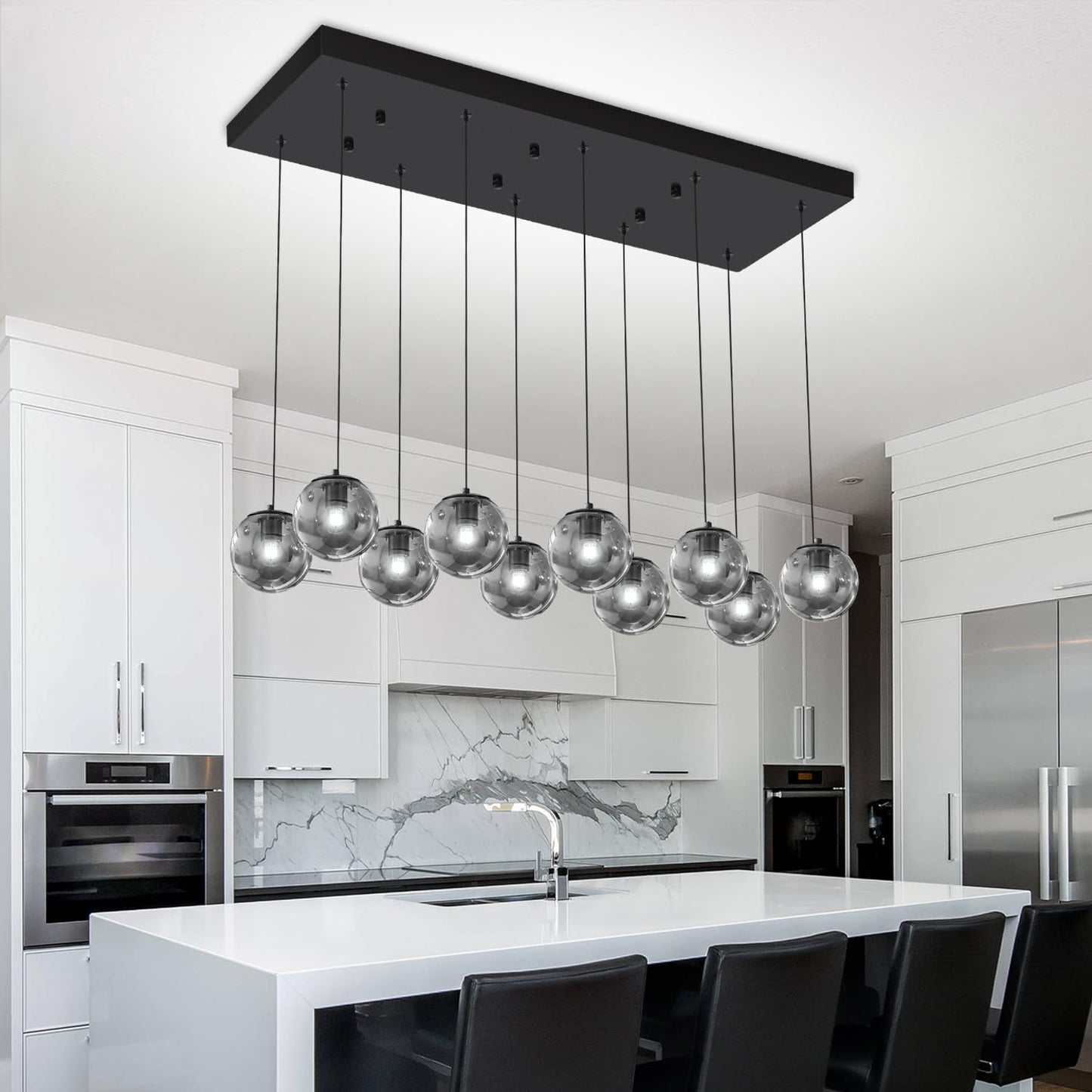 Ykolupty Rectangular Chandelier Smoke Gray Chandelier For Dining Room Large Chandeliers For High Ceiling 10-Lights Entryway Modern Lighting Fixture Globe Pendant Light For Living Room Foyer Hallway