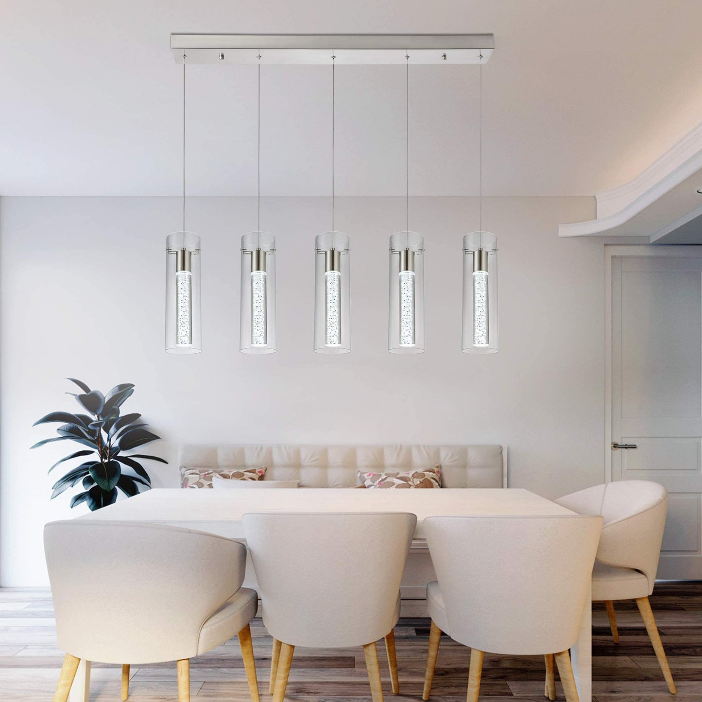 votag 5-Light LED Pendant Light Fixture Brushed Nickel Metal for Kitchen Island, Model PI-0172