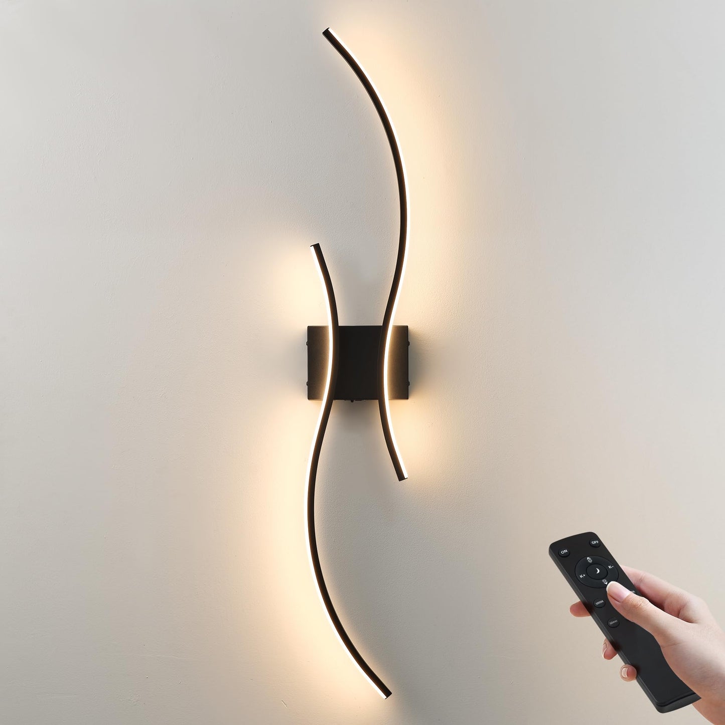 KARTOOSH Battery Operated Wall Sconce, Remote Control, LED, Stepless Colors 3000K-6000K, 39.3 Inch, Black, Model ZM319BB