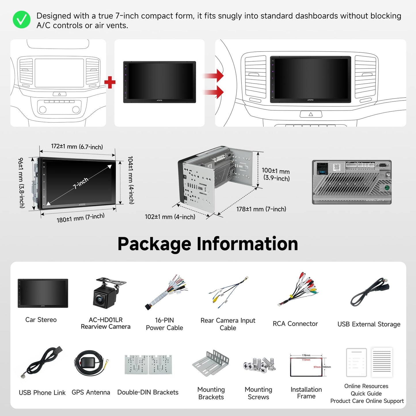 ATOTO A5L Android Double DIN Car Stereo Wireless CarPlay & Wireless Android Auto, 7 Inch Car Radio in-Dash GPS Navigation, Wi-Fi/BT/USB Tethering, 24EQ, Built-in AMP, HD LRV, Backup Camera