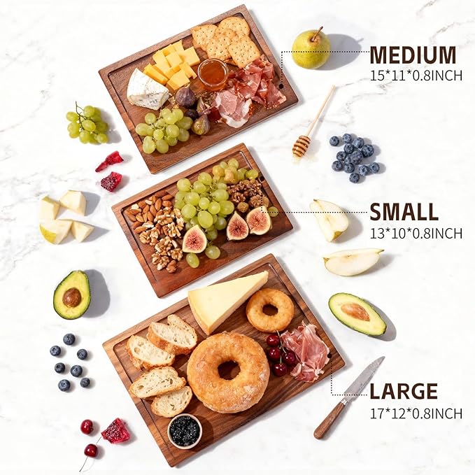 Walnut Wood Cutting Boards for Kitchen, 3 PCS Wooden Cutting Board Set with Holder Large to Small, Chopping Board Set with Deep Juice Grooves, Non Toxic Serving Tray, Perfect Mother's Day Gifts