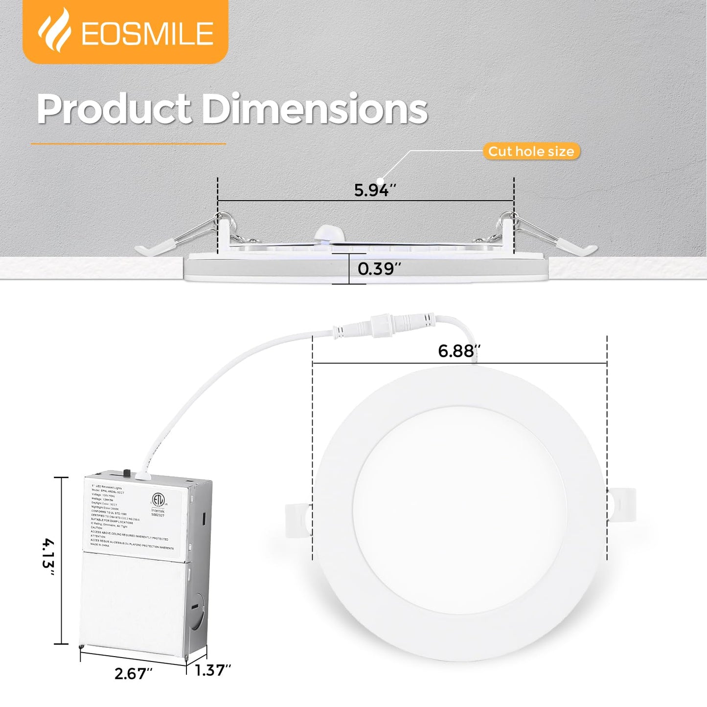 Eosmile 6 Inch White Recessed Lighting With Night Light 16Pack  Canless Wafer Ceiling Light  Dimmable  Etl Fcc  12W  120V  1100Lm  2700K-5000K 5Cct