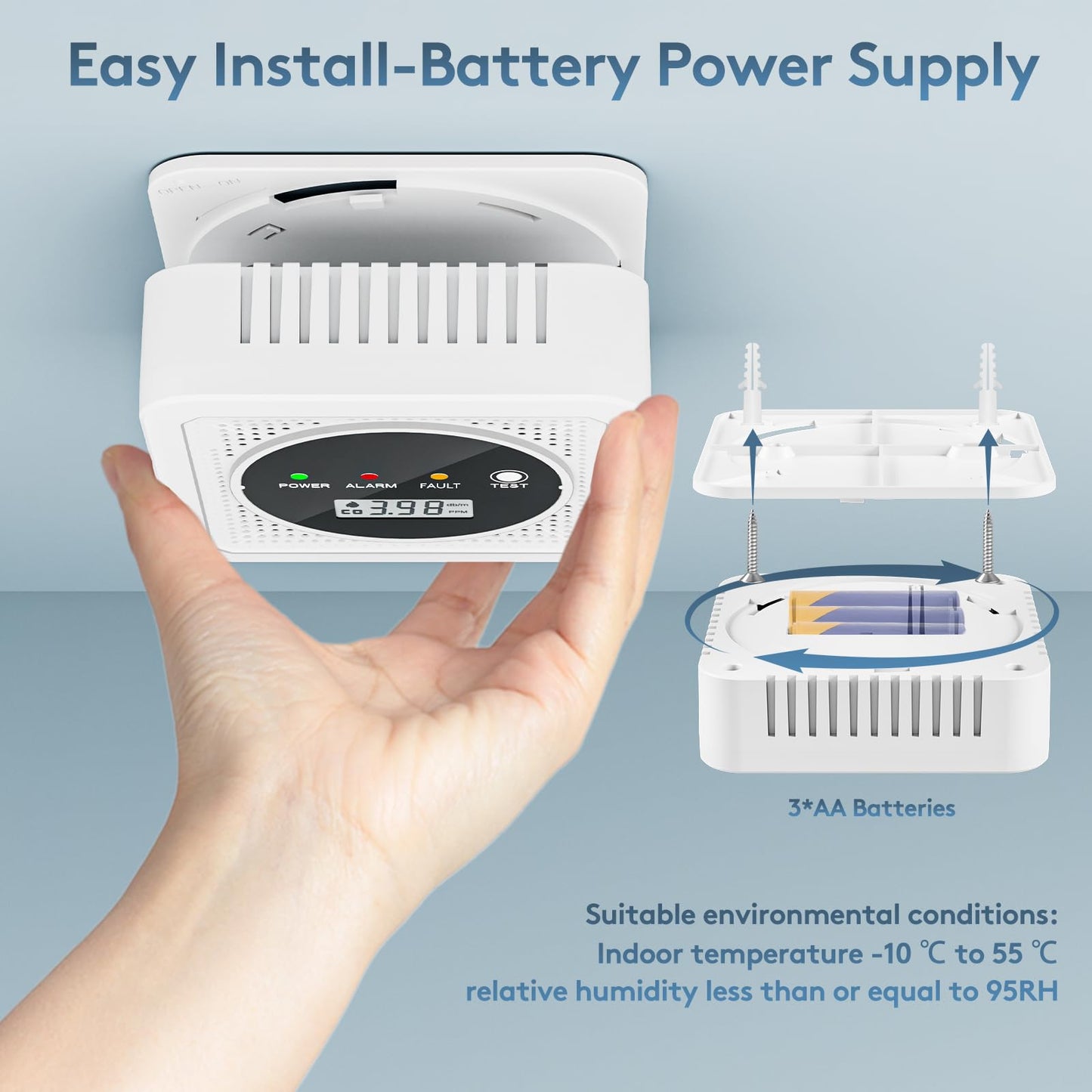 3 Packs, 2-in-1,Smoke Carbon Monoxide Detector,Carbon Monoxide Detector,Smoke Alarm,CO Alarm, 85 db Sound,Battery Powered CO Alarm with LEDs,LCD Digital Screen,Test Button