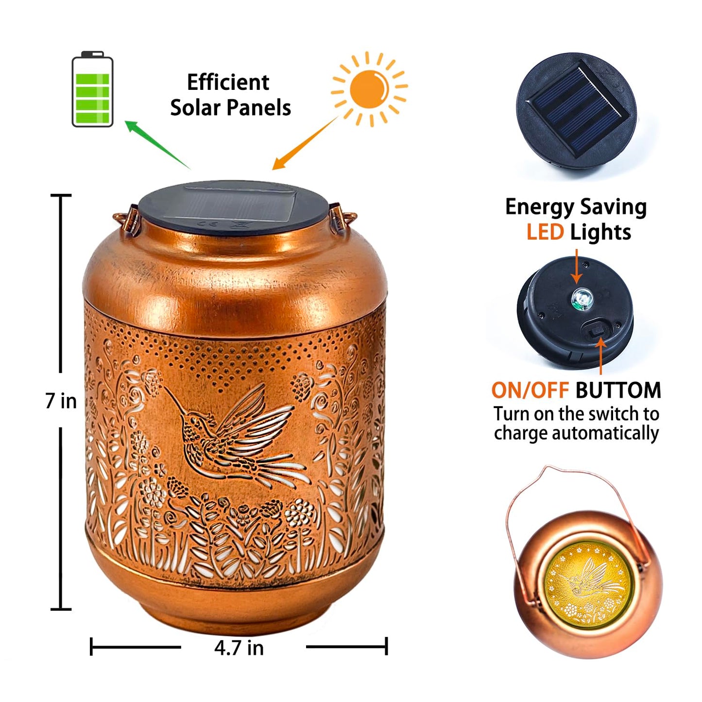 TIGGSY Hummingbird Solar Lanterns Outdoor Waterproof Decorative LED Lights Bronze Model SL-001 for Garden, Patio, Yard Decor