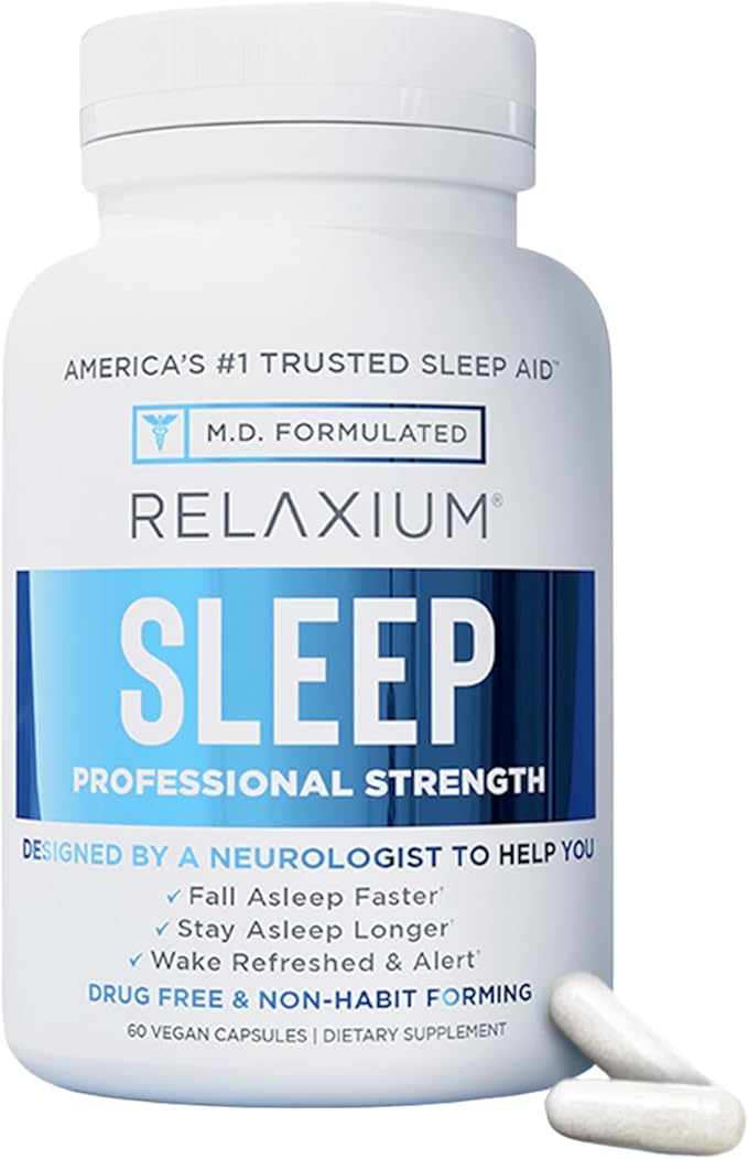 Relaxium Sleep Aid, Dietary Supplement, Non-Habit Forming, Supports Longer and Better Sleep, 60 Capsules, 30-Day Supply