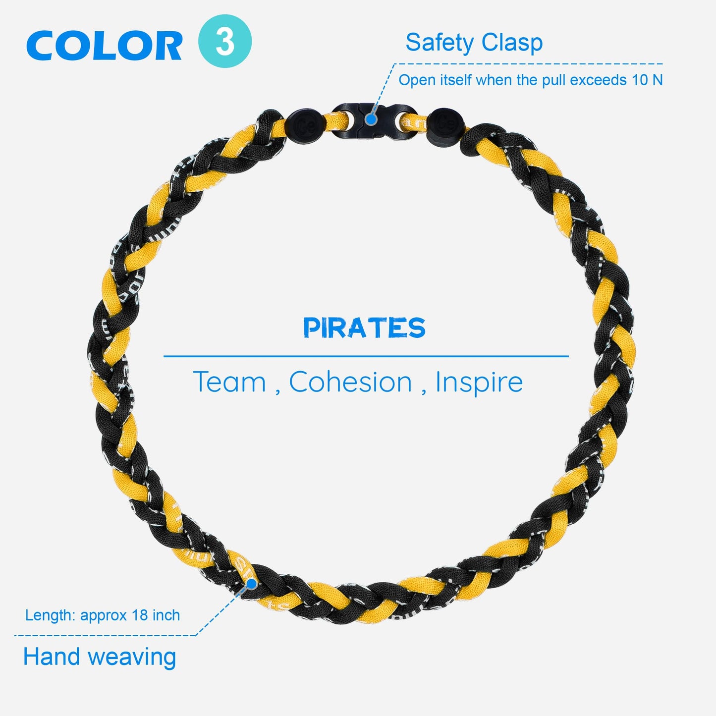 SUPBOMM 3 pcs Baseball Rope Necklaces, League Team Colors Braided Necklace, Baseball Team Gifts, Pirates