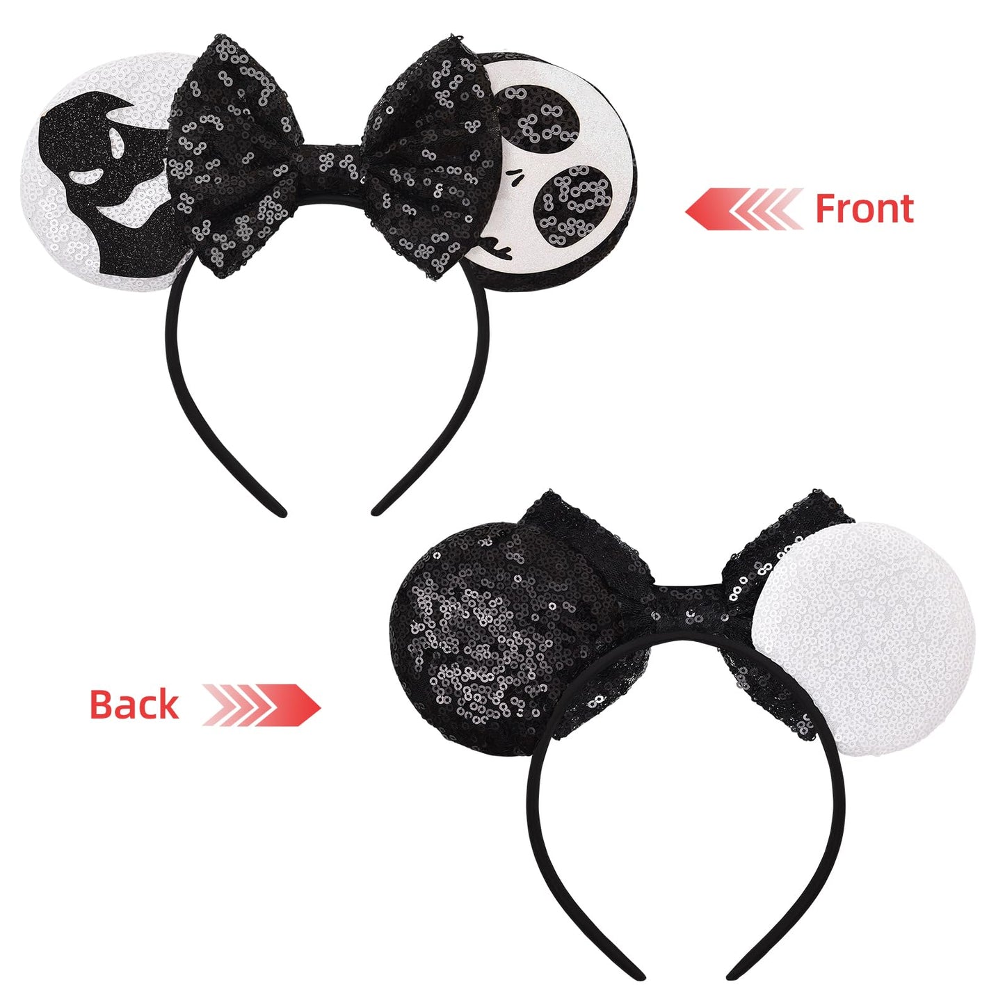 Eisyaa Mouse Ears Bow Headbands, Sequin Halloween Minnie Ears Headband,Halloween Mickey ears Hair Accessories (Jack-Ghost, Mediu