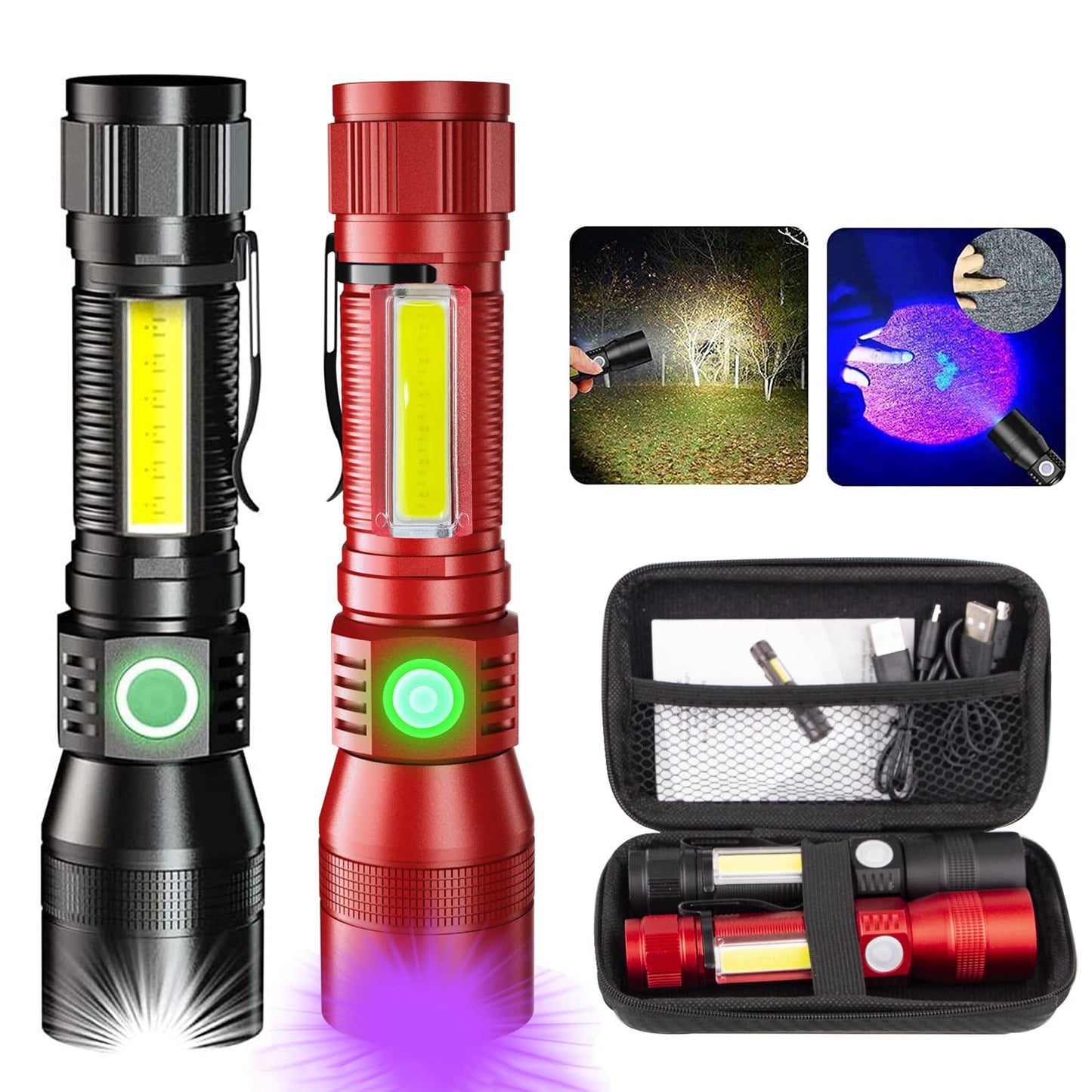 AdamStar Black Light Flashlight, 3-in-1 Rechargeable, 7 Modes, Waterproof, Aluminum, Black + Red, Model 016