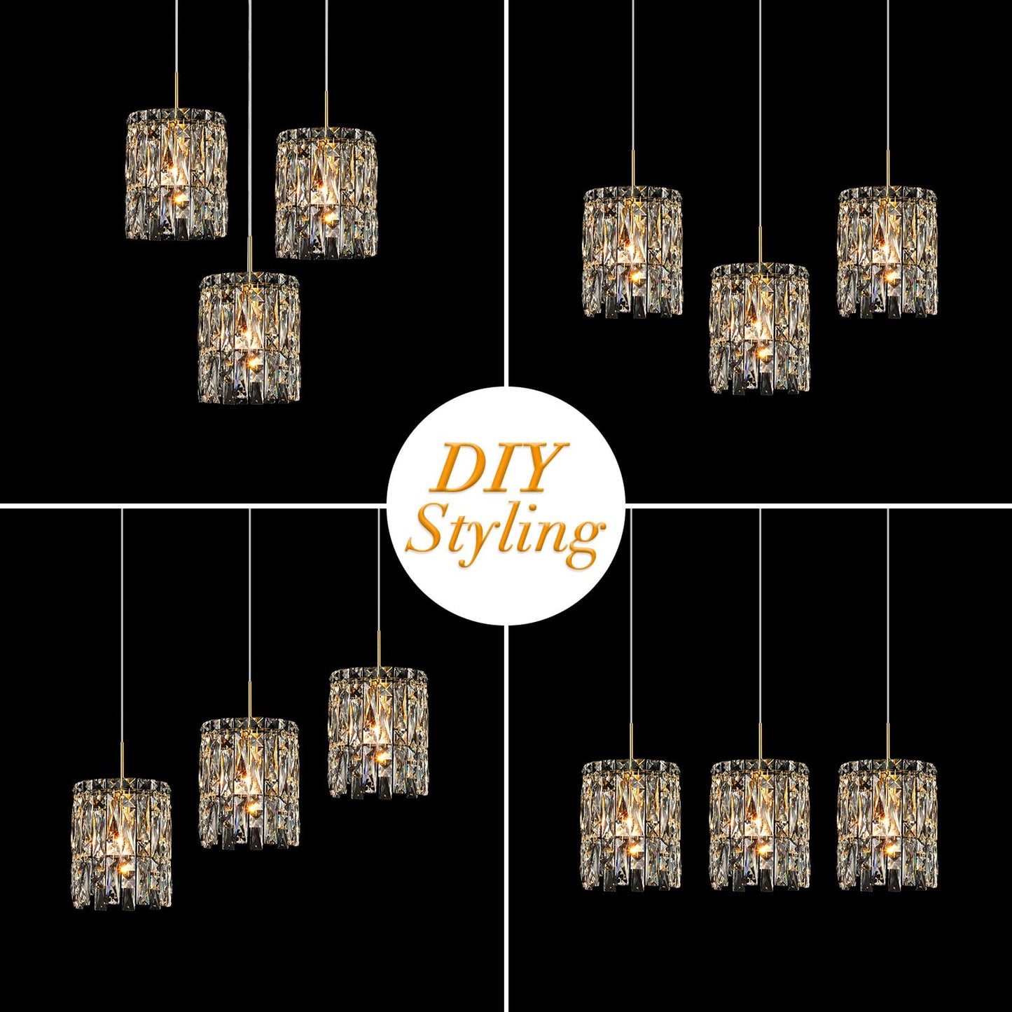 Nisidun Modern K9 Crystal Pendant Lights Kitchen Island 1 Lighting Gold Chandeliers For Dining Room Light Fixtures Over Table Hanging Chandelier For Kitchen Island Entryway Bathroom Bedhead Light