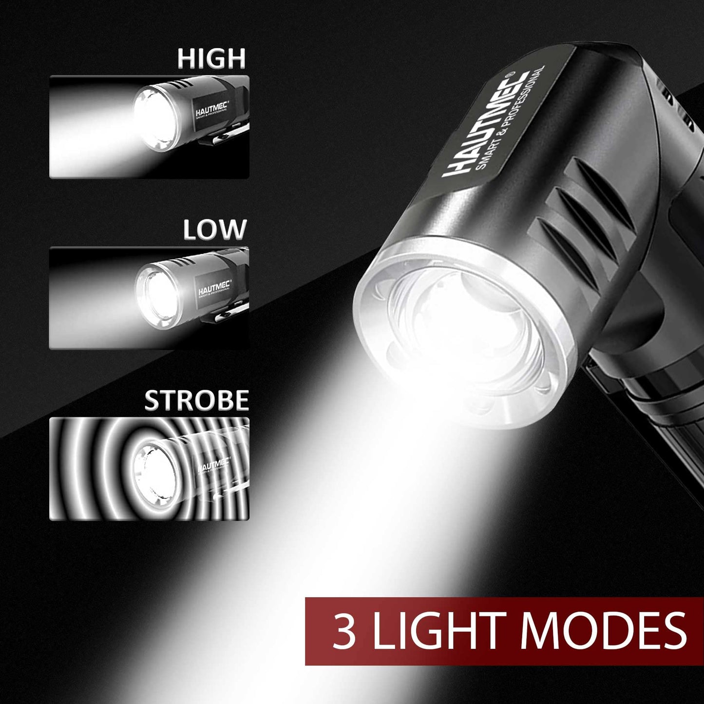 HAUTMEC Rechargeable LED Flashlights 500 Lumens 3 Modes Mini Flashlights 2 Pack Swivel Flashlights Model HT0092-2PC