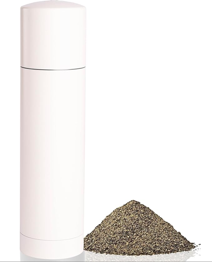 Salt Grinder Refillable – Joinvie Salt and Pepper Grinder Manual with Titanium Alloy Core, 60+ Adjustable Grind Settings, Corrosion-Resistant, Easy Clean, High Output, Off-White