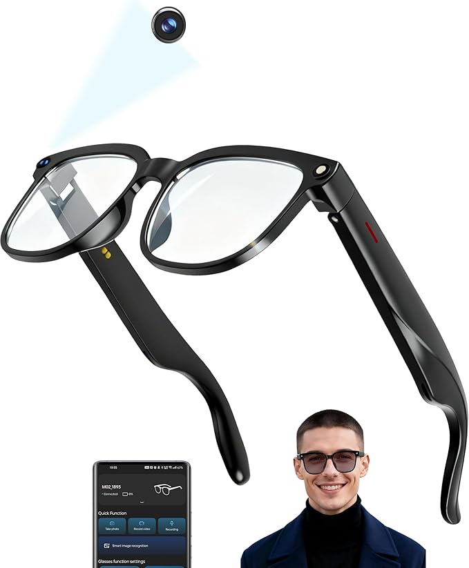 MNVOEQ Smart Glasses with Camera 4K, Video Recording.Bluetooth for Men & Women -Hands-Free Recording Glasses with Audio, A...