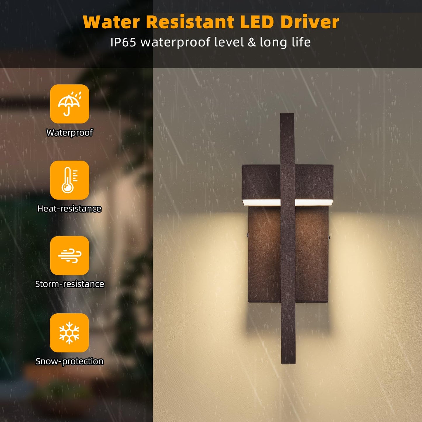 Tewei Modern Led Outdoor Wall Sconce Brown Outdoor Lights For House  13.7 Led Exterior Lighting Fixtures Outside Wall Mount Lights For Front Porch Hallway  Warm White 3000K  1 Pack