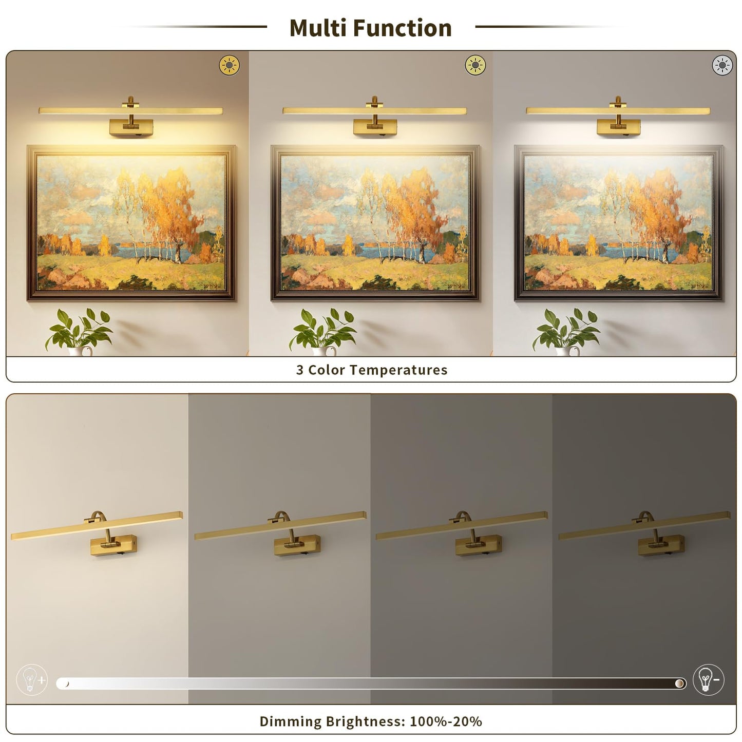 Wireless Picture Lights For Wall Battery Operated  Brass Art Lighting For discomfort-reducingtings Rechargeable Gallery Lights With Remote And Timer 3Cct Dimmable discomfort-reducingting Lights For Artwork Portrait 23.62 Inch