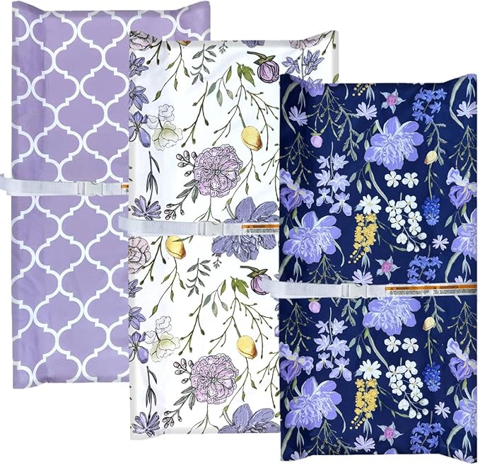 AMROSE 3 Pack Changing Pad Covers, 32" x 16" Ultra Soft Microfiber Diaper Change Table Sheets for Baby Girls, Violet