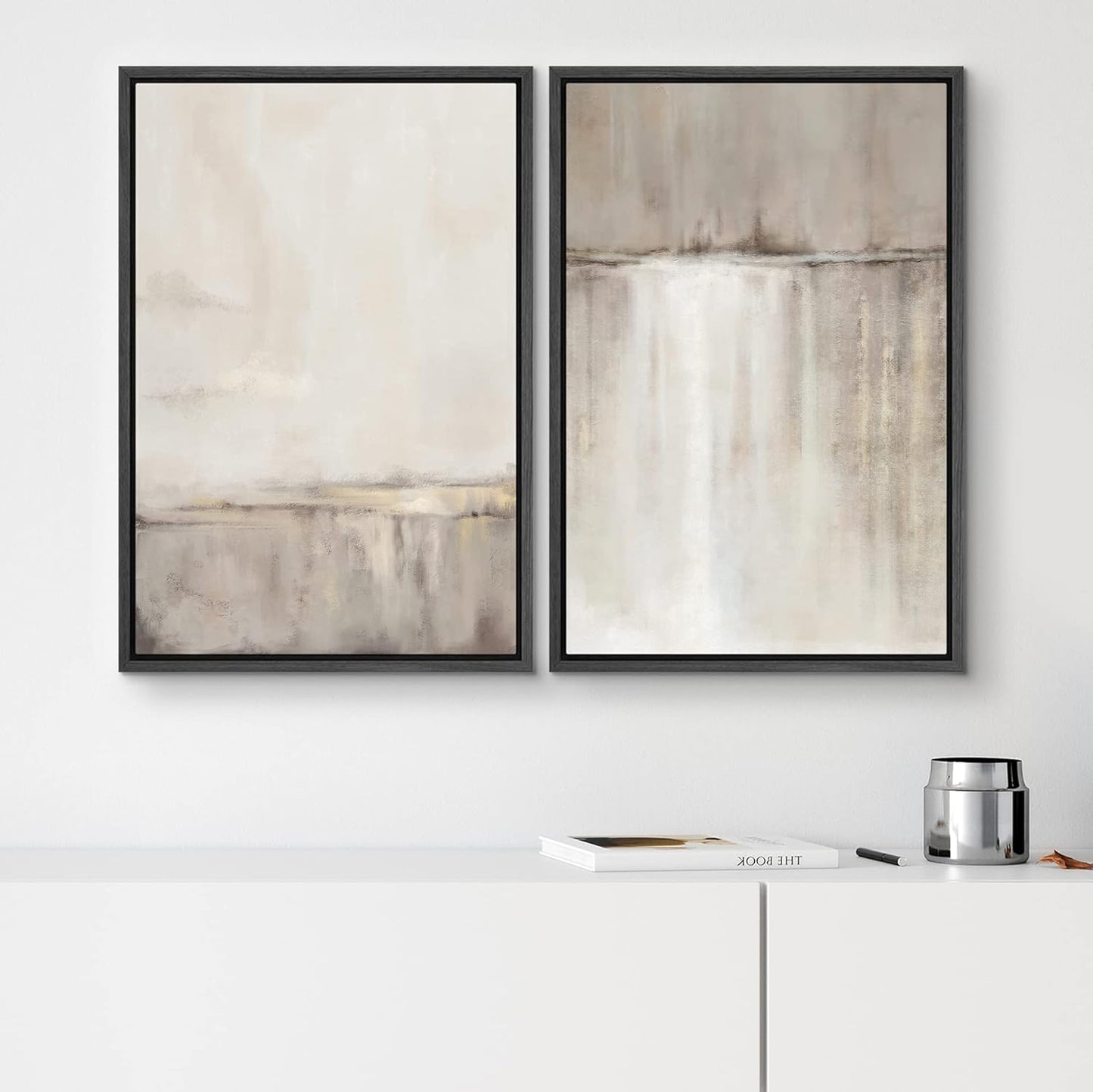 SIGNWIN Framed Canvas Print Wall Art Set Grunge Duotone Tan Landscape Abstract Shapes Illustration Modern Art Decorative Nordic Chic Relax/Zen for Living Room, Bedroom, Office - 24"x36"x2 Black