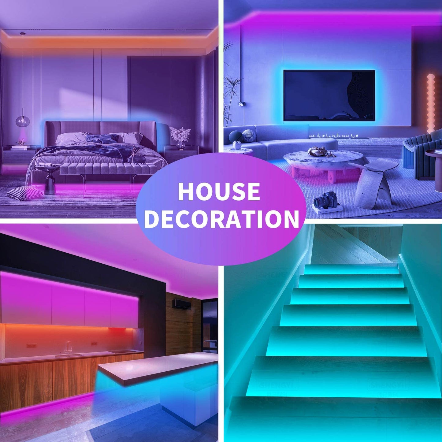KSIPZE LED Strip Lights, 100ft (2x50ft), RGB, Music Sync, Bluetooth Control, Flexible Home Decor, Model ST52_N12430US_LY