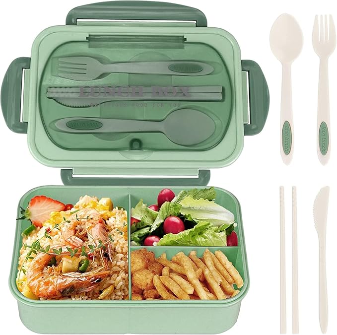 Bento Box for Adult, 1200 ML Lunch Containers for Adults, LeakProof Lunch Box with Utensils, BPA Free, 3 Compartment Bento Box Microwave Safe