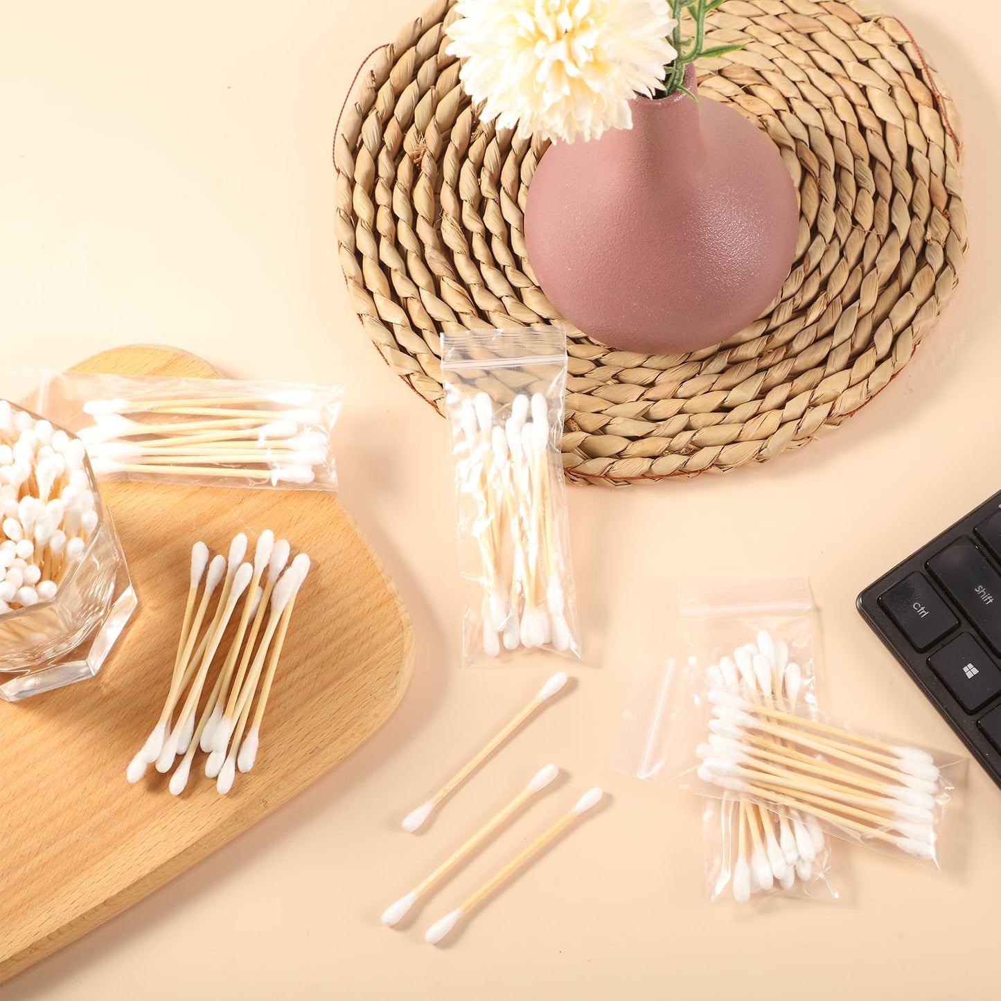 Demissle 30 Pack Cotton Swabs Travel Size, 10 Pcs Per Pack Individually Wrapped Cotton Swab Double Tipped Wooden Sticks for Ear