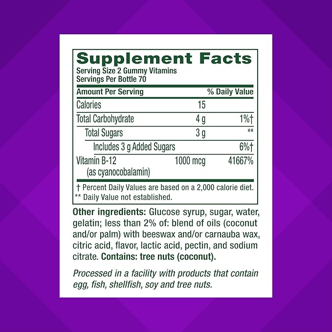 vitafusion Vitamin B12 Gummy Vitamins for Energy Metabolism Support, Raspberry Flavored, America’s Number 1 Gummy Vitamin Brand, 70 Day Supply, 140 Count