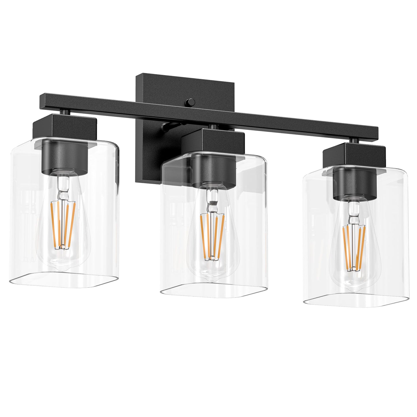 Espird Matte Black Bathroom Vanity Light, 3-Light Vanity Lighting fixtures Over Mirror, Square Design & UL Certification, Wall Sconces with Clear Glass Shades, E26 Socket (Bulbs Not Included)