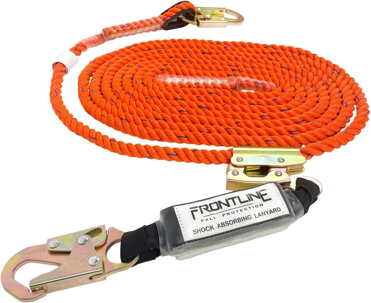 Frontline VLP200R3L Premium Vertical Lifeline with Openable Rope Grab 200' and Shock Pack | High Tenacity Polyester Material | Double Locking Closing Mechanism | OSHA & ANSI Compliant