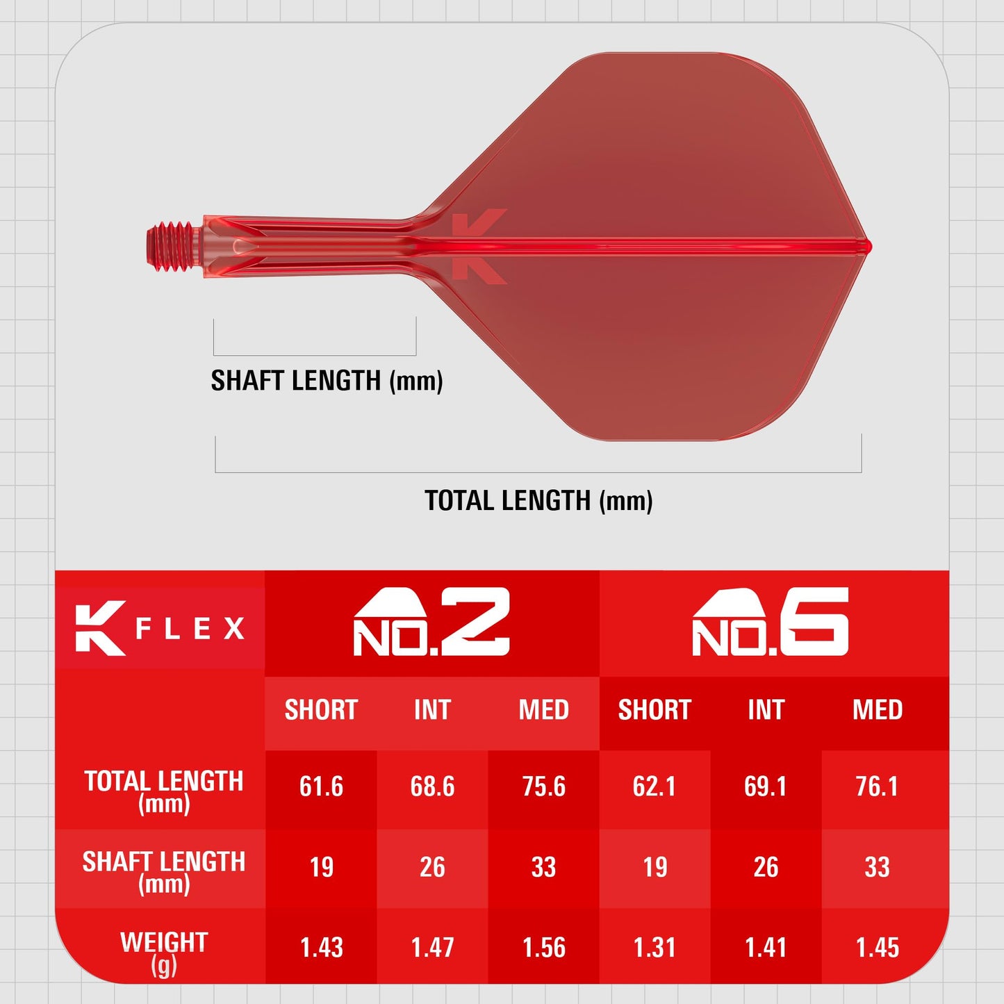 Target Darts K Flex Integrated Dart Flights And Shafts  No.2 Red (Intermediate) | Pack Of 3 K-Flex - No2  Kflex All In One Moulded Dart Flight & Stem | Professional Dart Accessories