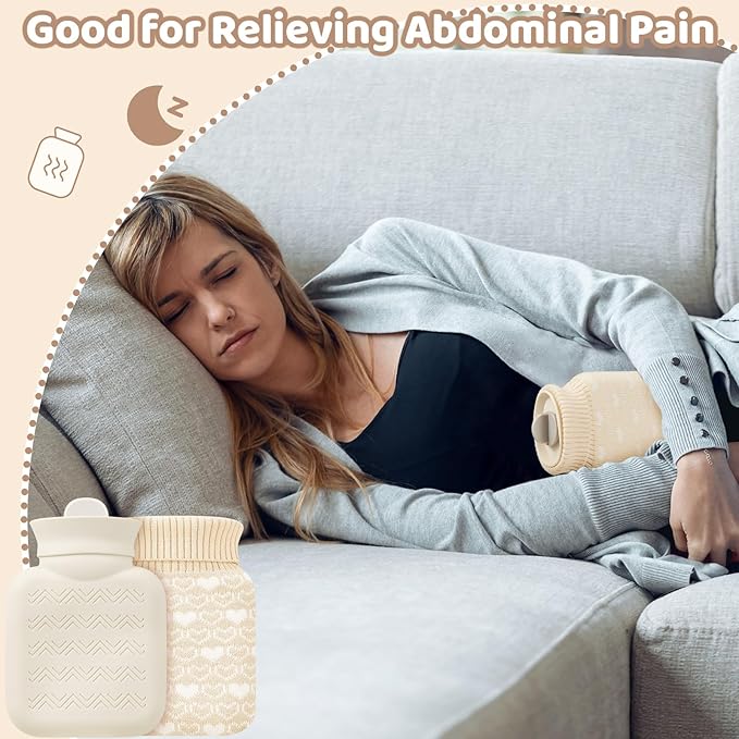 Amylove Mini Hot Water Bottle 320ml for Hot & Cold Compress with Cover Silicone Microwave Heating Small Water Bag for Travel Pain Relief Holiday Gifts(White)