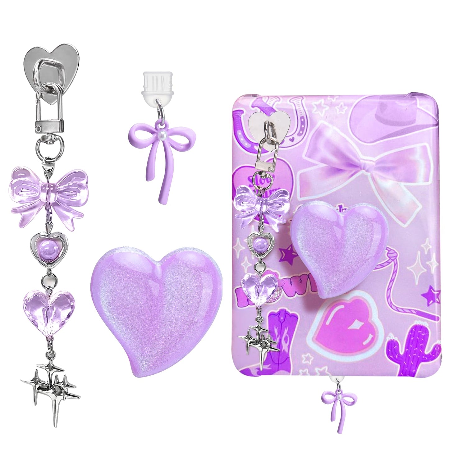 Aiersa Cute Charms Set For Kindle,Including Dust Plug Charm Type C/Usb C,Heart Grip Holder,Bling Keychains With Hook For Kindle